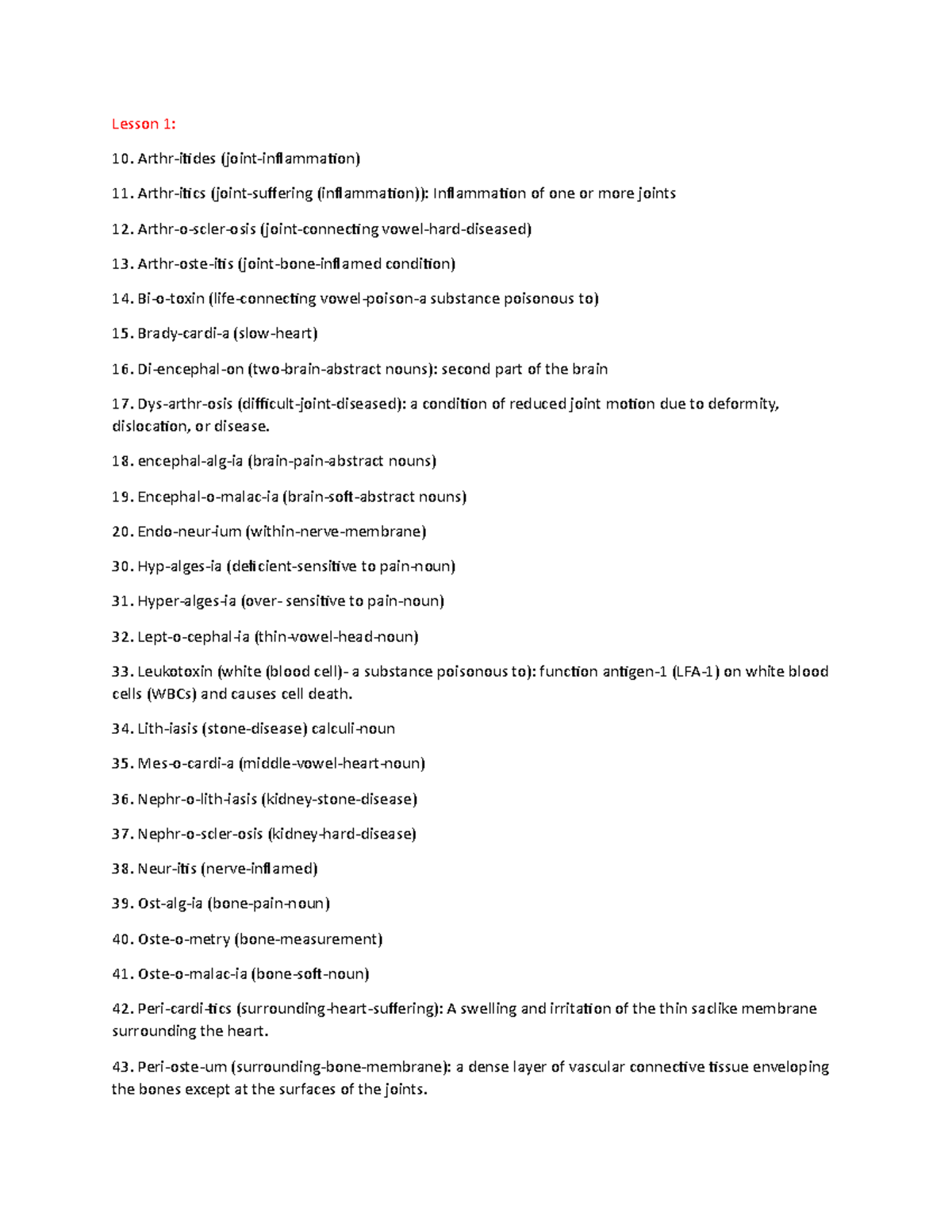 Scientific and Specialized Terminology practice Lesson 1 10. Arthr