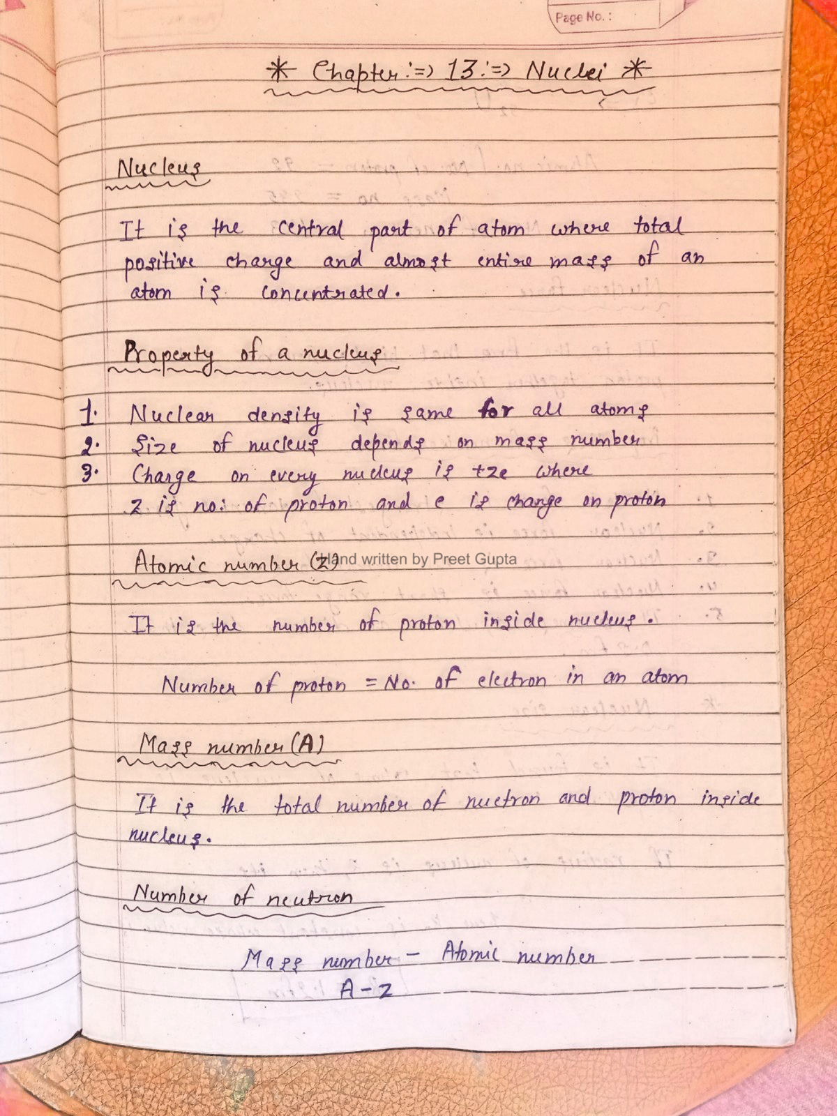 Nuclei Handwritten notes by Preet Gupta - Page No. : Chapter 13 Nuclei ...