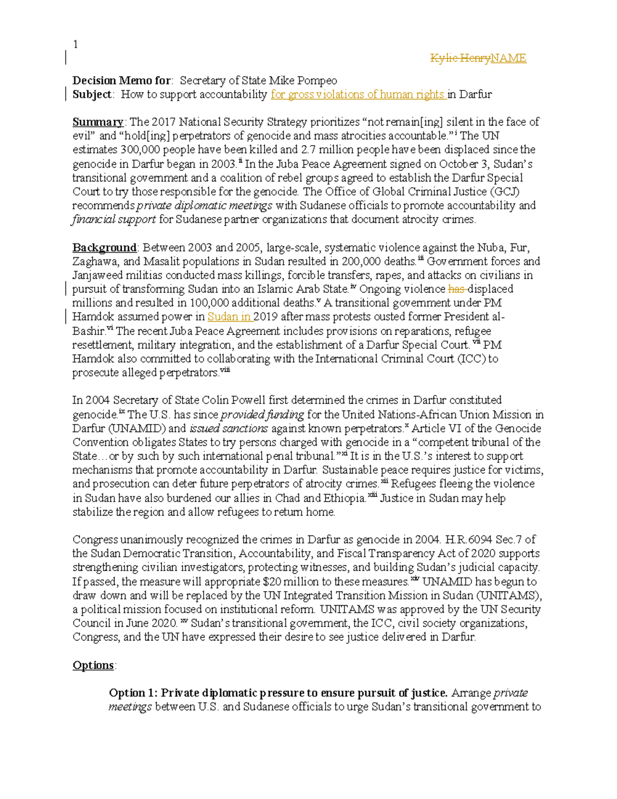 Sample Memo #2 - A policy memo looking at an international issue ...