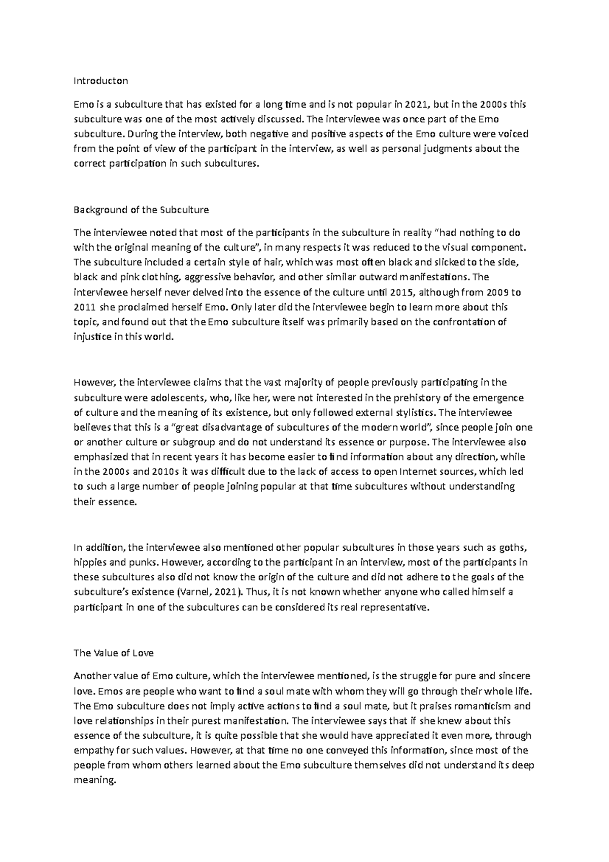 Contrastive Culture Analysis - Introducton Emo is a subculture that has ...