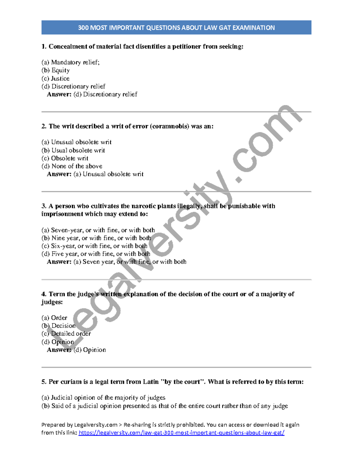 300 Most Important Questions about LAW GAT PDF - Prepared by ...