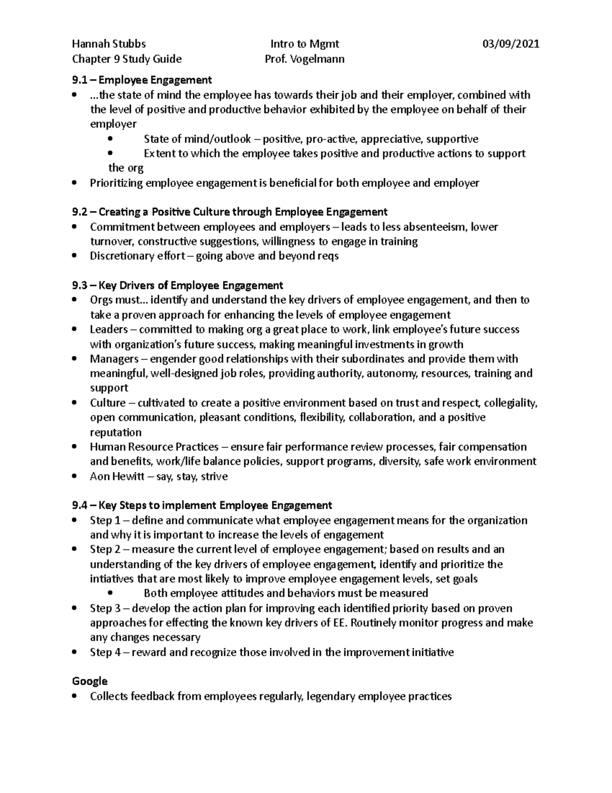 Chapter 9 Study Guide - Hannah Stubbs Intro to Mgmt 03/09/ Chapter 9 ...