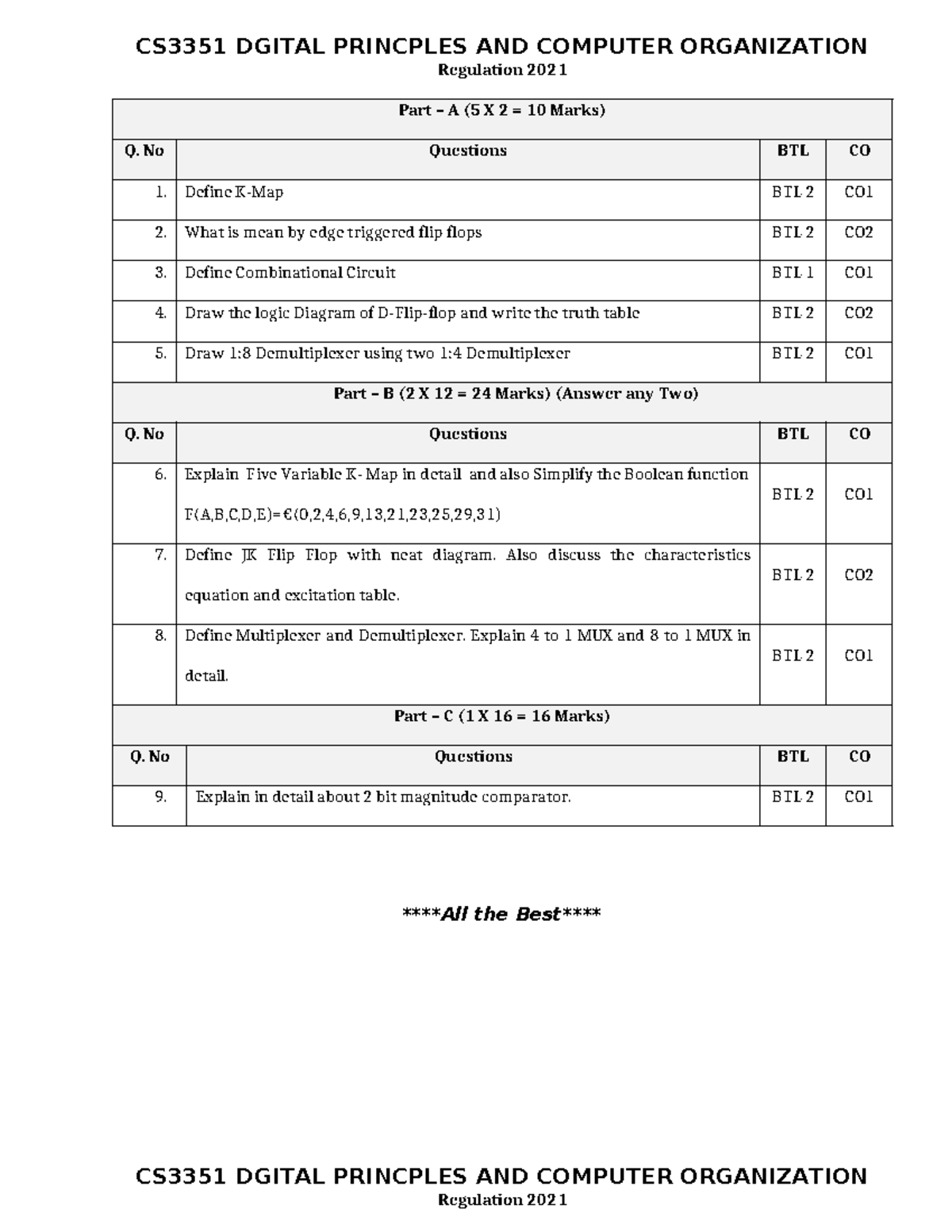 IAT 1 - CS3351 DGITAL PRINCPLES AND COMPUTER ORGANIZATION Regulation ...