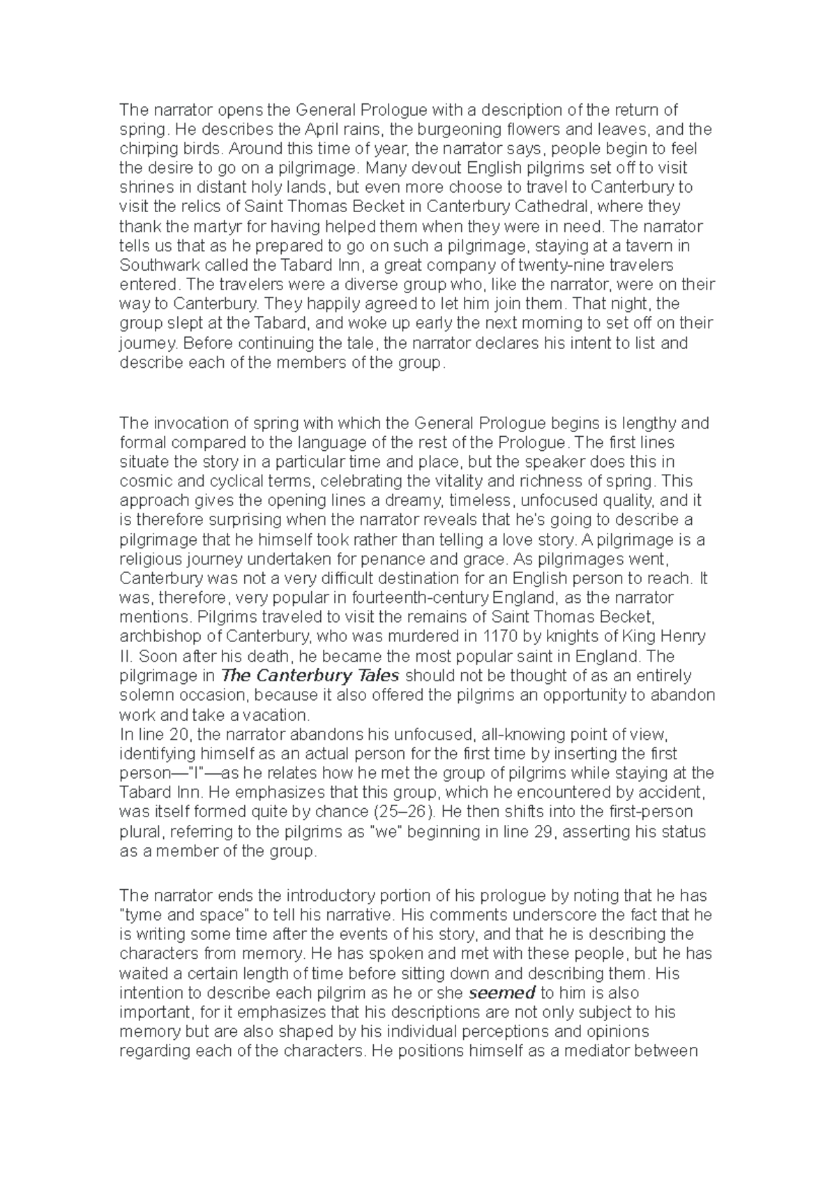 The Canterbury Tales - The narrator opens the General Prologue with a ...