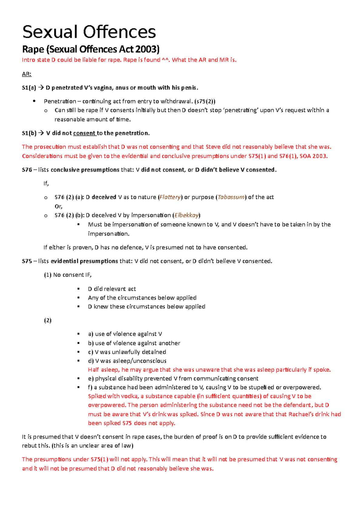 Sexual Offences Rape (Sexual Offences Act 2003) - AR and MR - Studocu