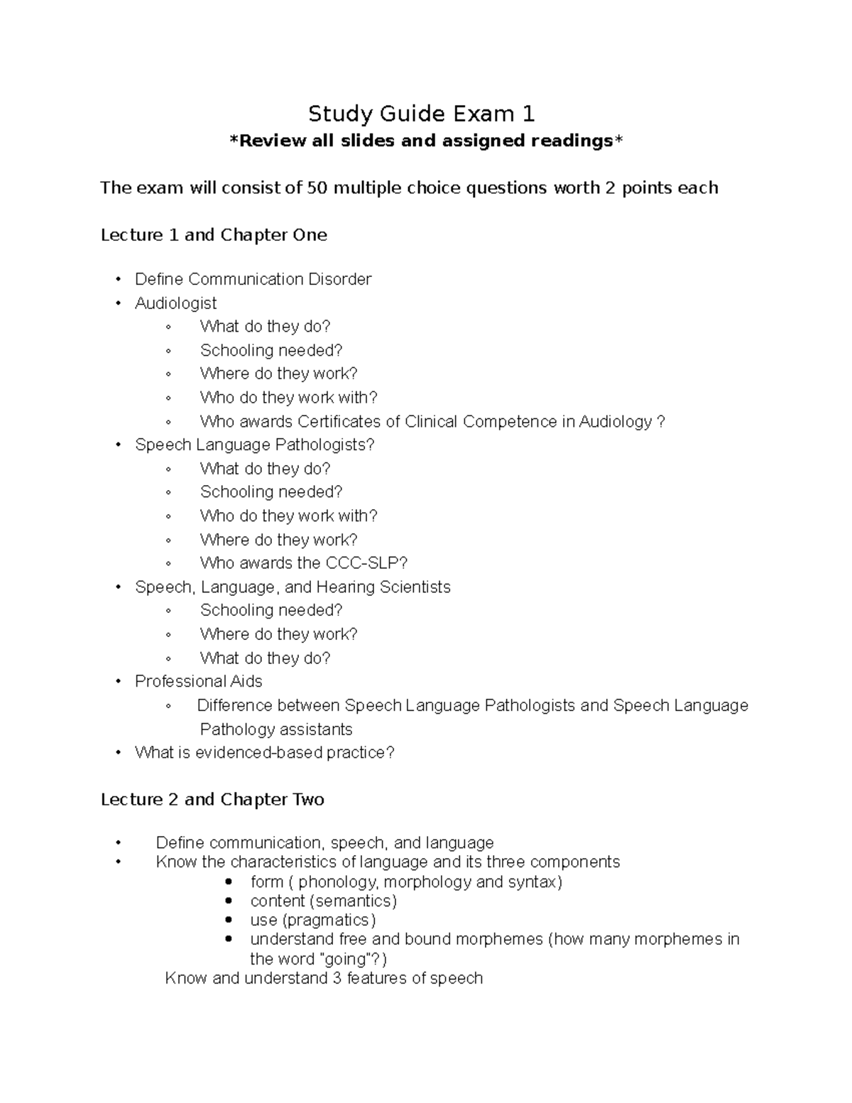 Study Guide Test one Summary Introduction to Communication Science