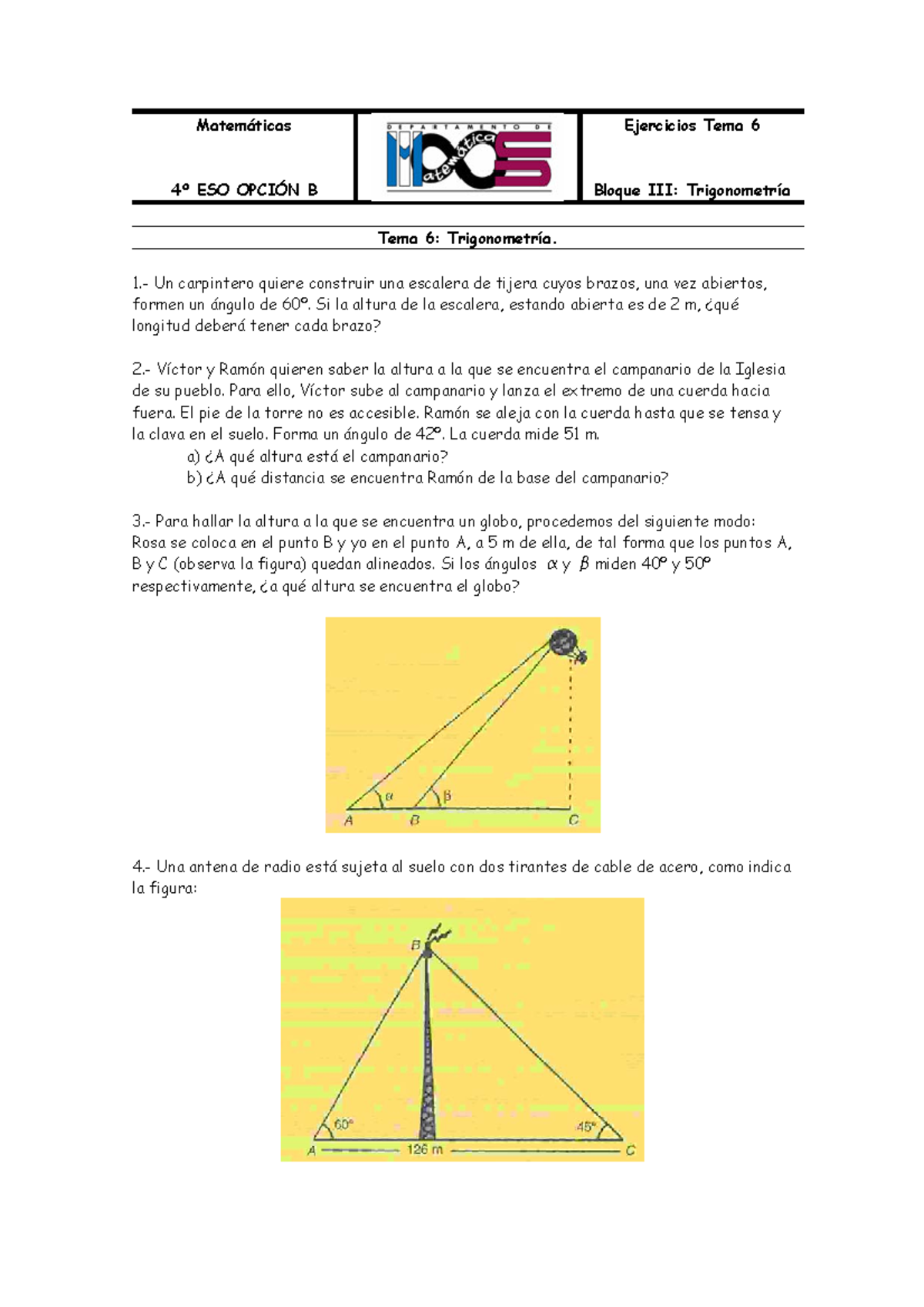 Hoja06 4esob - Trigonometría Ejercicios - Matemáticas 4º ESO OPCIÓN B ...