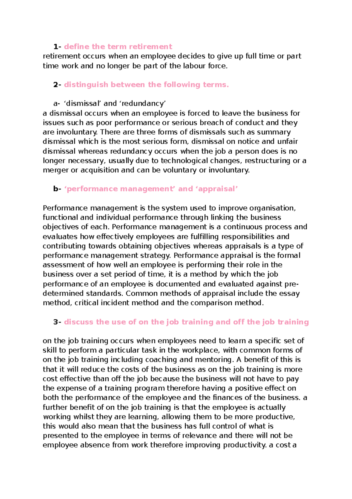 Business chapter four - 1- define the term retirement retirement occurs ...