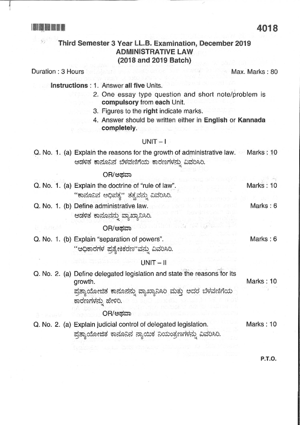 Administrative Law Question Papers Llb 3 years KSLU Studocu