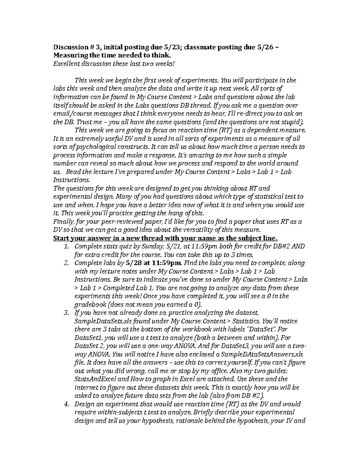 Week 3 discussion assignment - Discussion 3, initial posting due ...