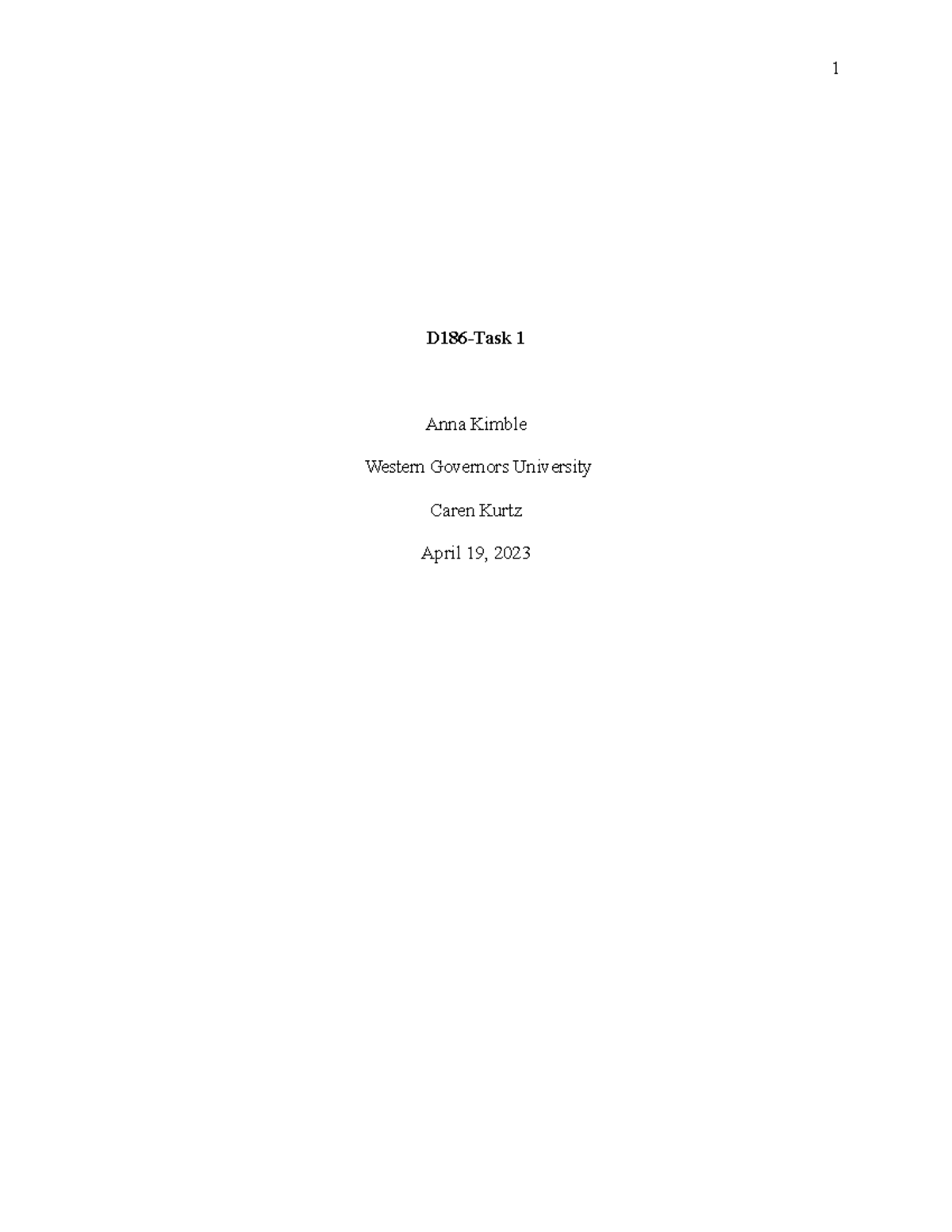 D186-task1 - dfkfkdfkeklowloewklee - D186-Task 1 Anna Kimble Western ...