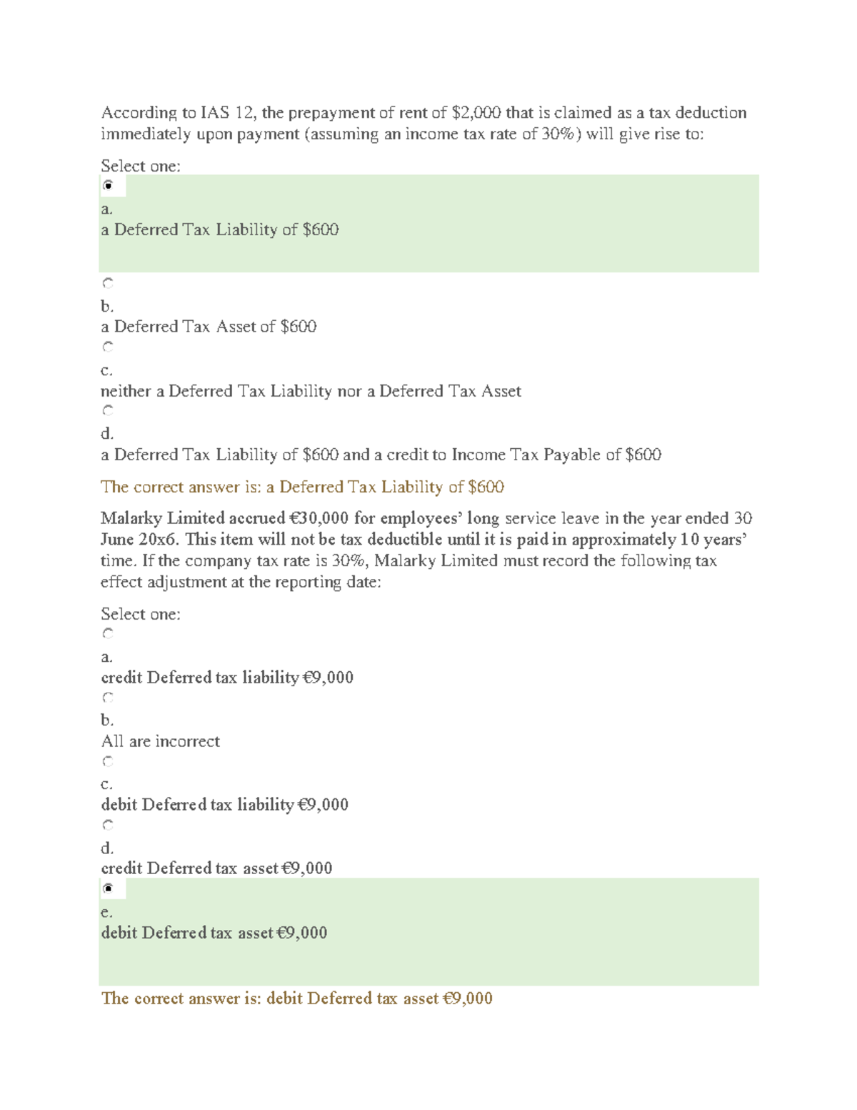 KTQT2 According to IAS 12, the prepayment of rent of 2,000 that is
