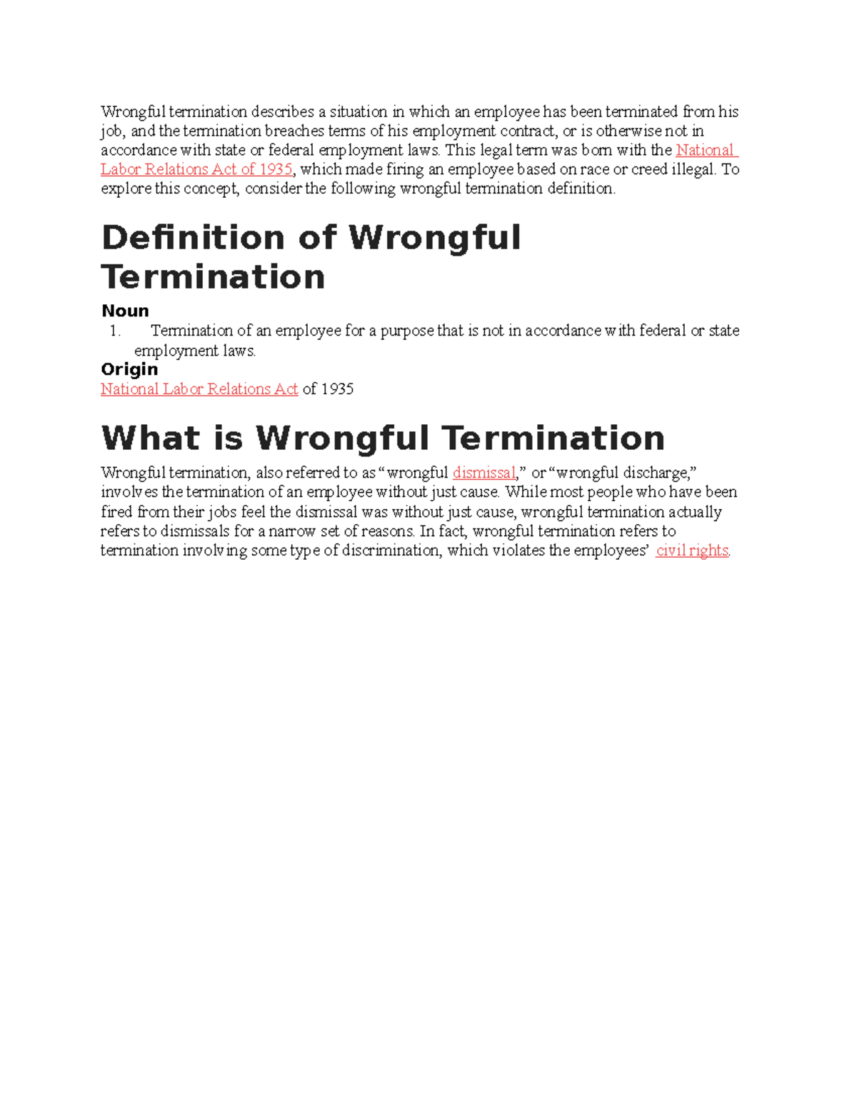 Wrongful Termination Of Employment - Wrongful Termination Describes A ...