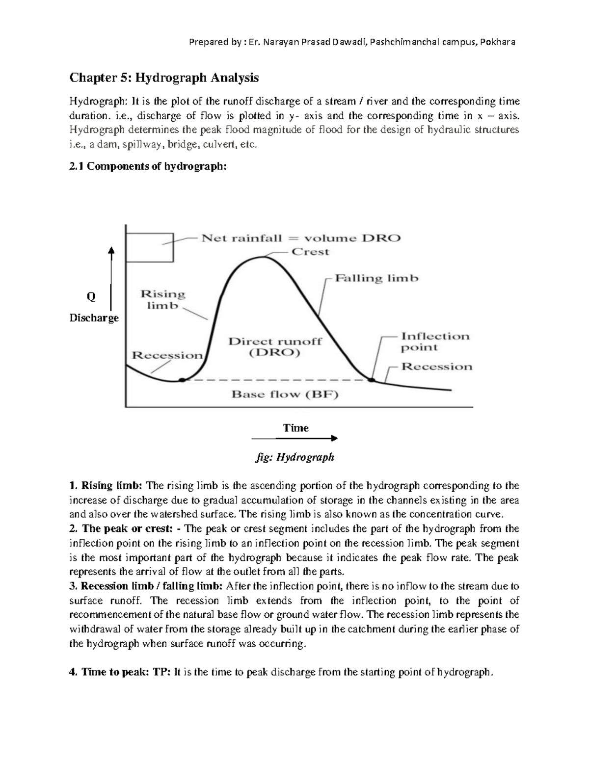 Chapter 5 Hydrology - Chapter 5: Hydrograph Analysis Hydrograph: It is ...