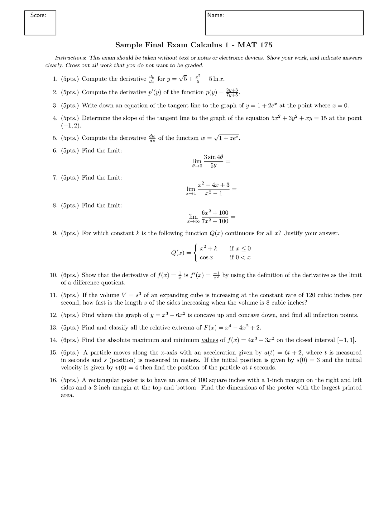 calculus-1-practice-exam-score-name-sample-final-exam-calculus-1