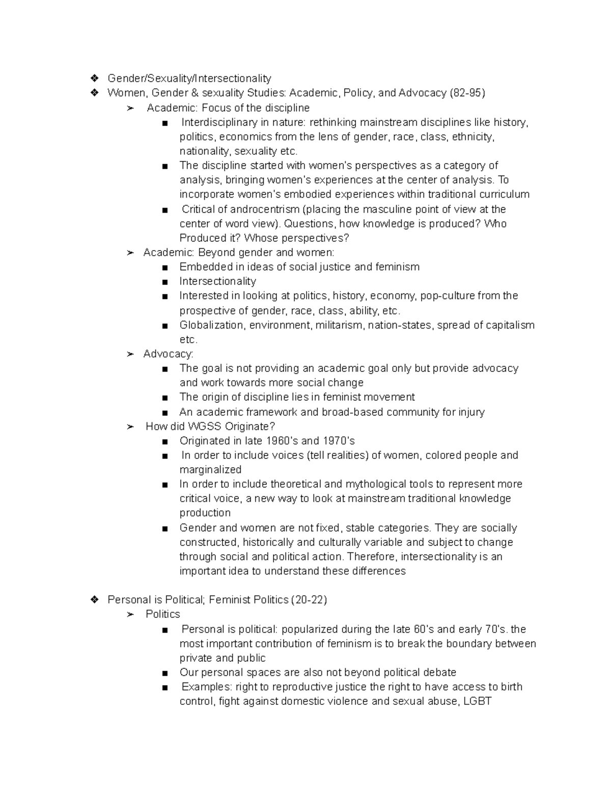 WGSS Final Study Guide - Gender/Sexuality/Intersectionality Women ...