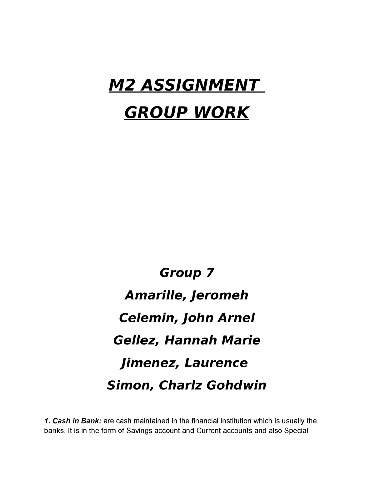Audit - M2 ASSIGNMENT GROUP WORK Group 7 Amarille, Jeromeh Celemin ...