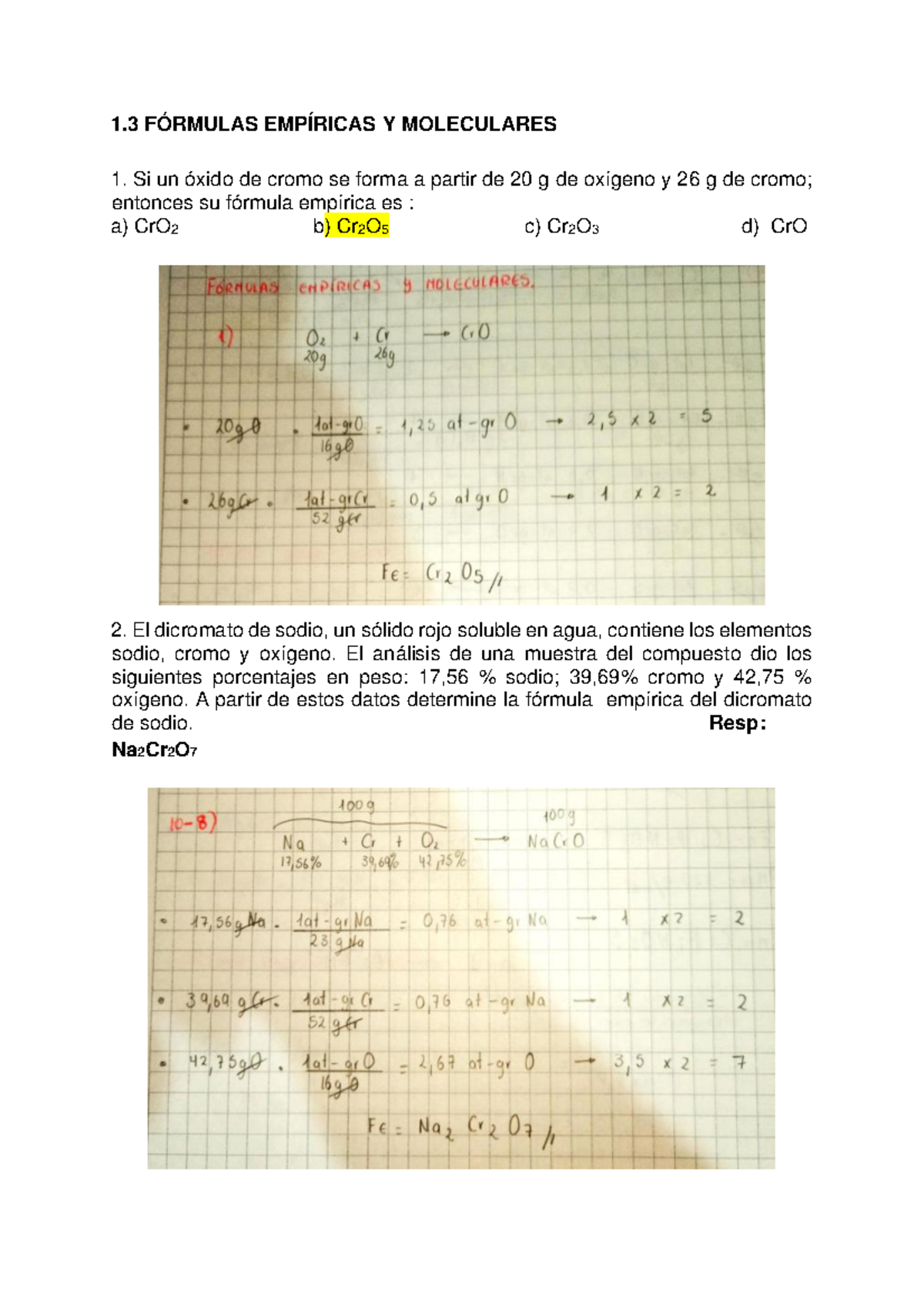 Deber 3 - Formulas Empiricas Y Moleculares - 1 FÓRMULAS EMPÍRICAS Y ...