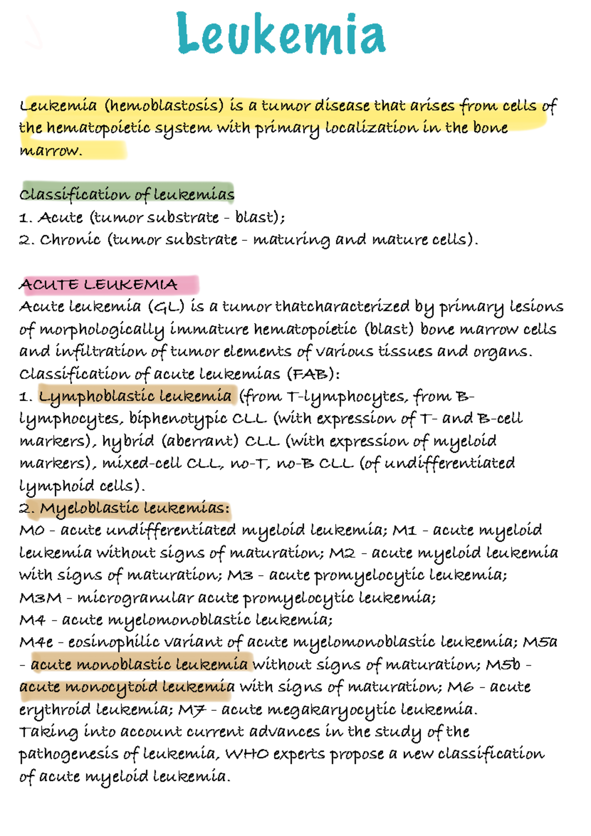 Leukemia Leukemia Leukemia (hemoblastosis) is a tumor disease that