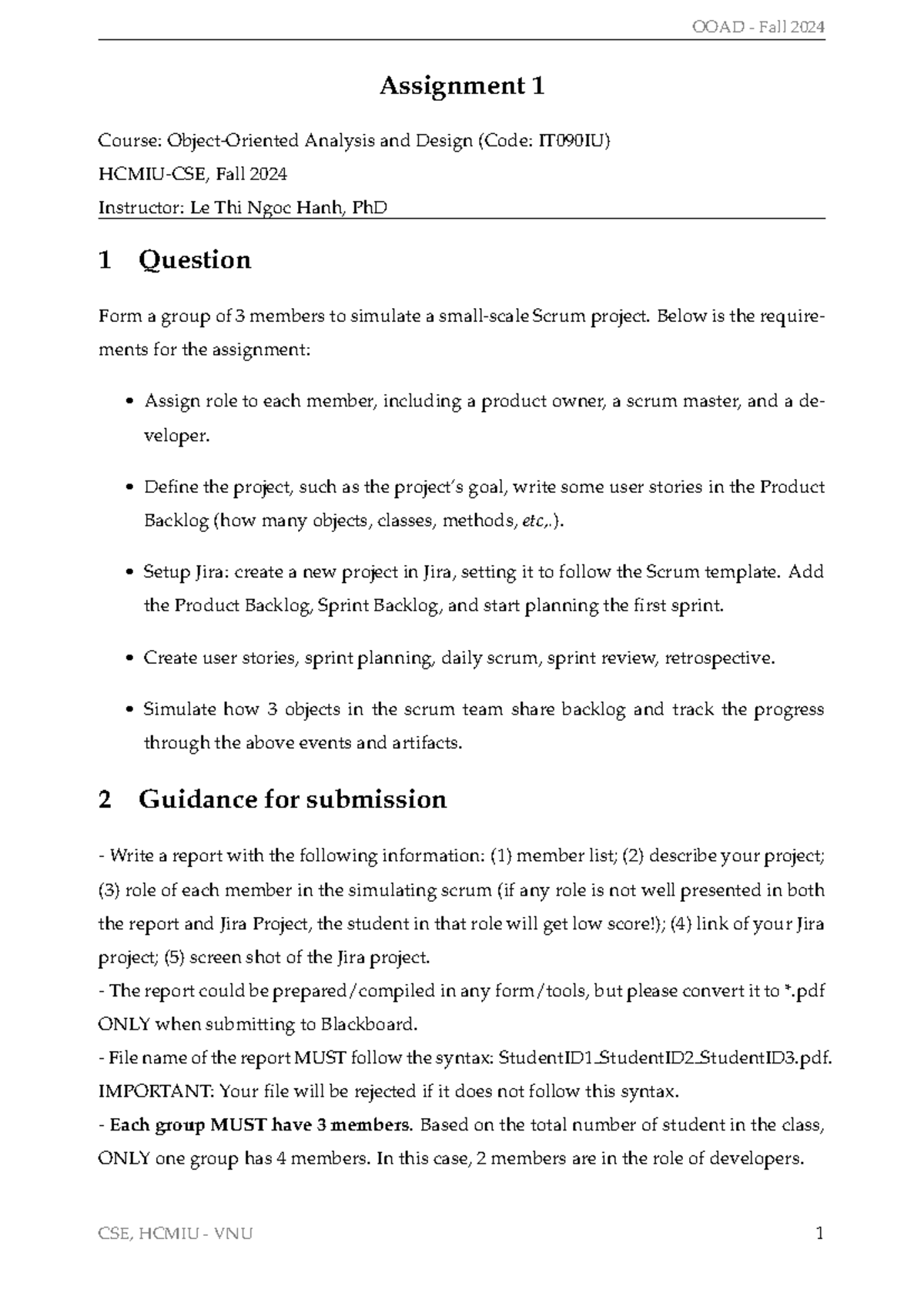 Assignment 1 - OOAD - Fall 2024 Assignment 1 Course: Object-Oriented ...