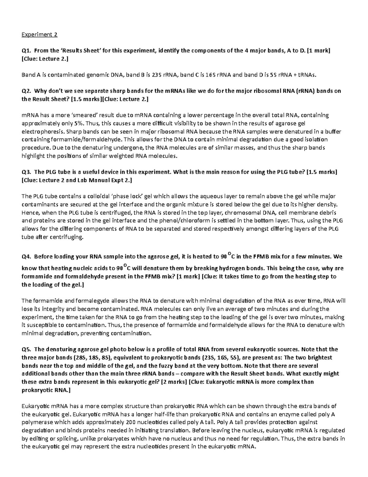 Experiment 2 molecular biology lab report Experiment 2 Q1. From the