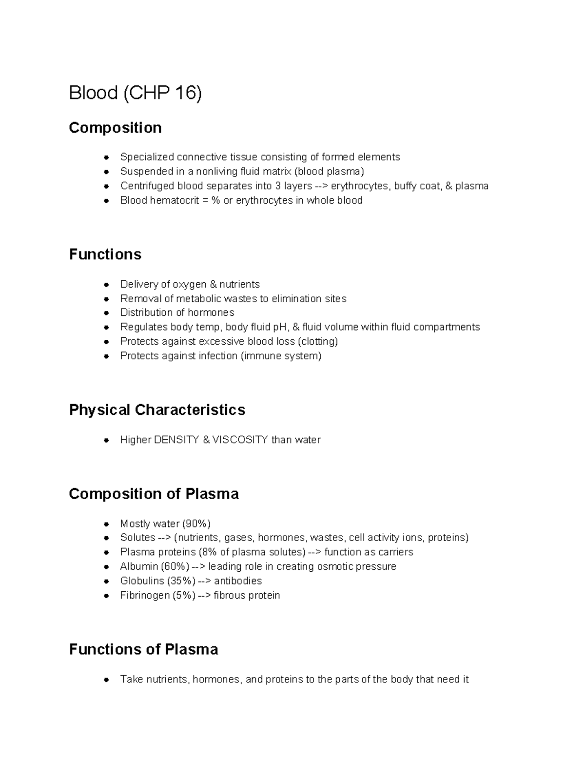 Blood (CHP 16) - important key notes for exams - Blood (CHP 16 ...