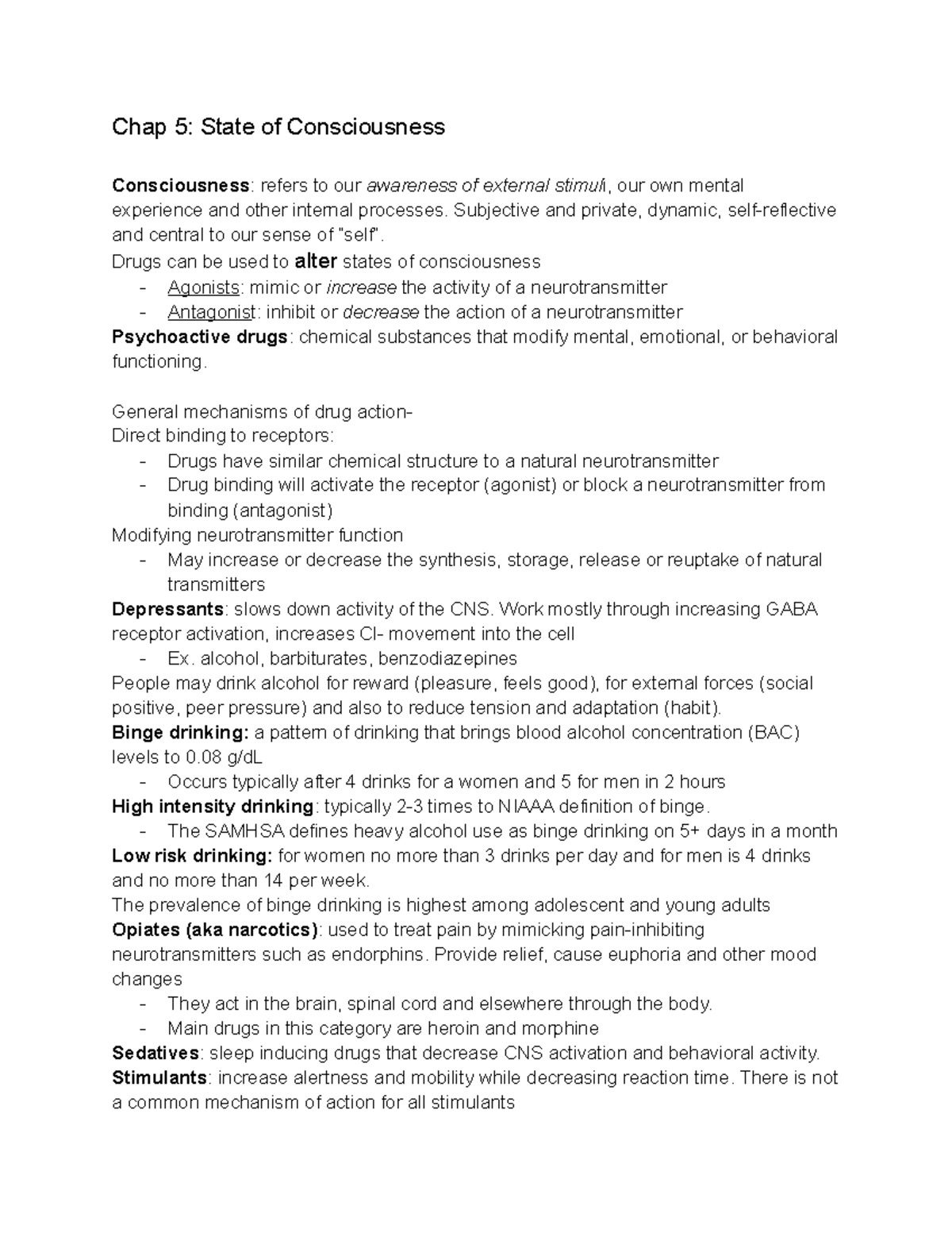 Psych 111 Chapter 5: State Of Consciousness - Chap 5: State Of ...