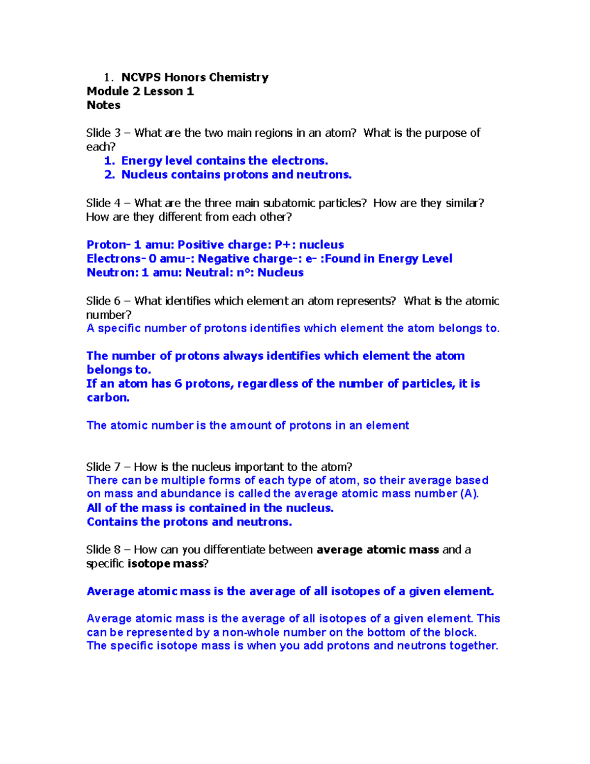Module Two Lesson One Guided Notes - NCVPS Honors Chemistry Module 2 ...
