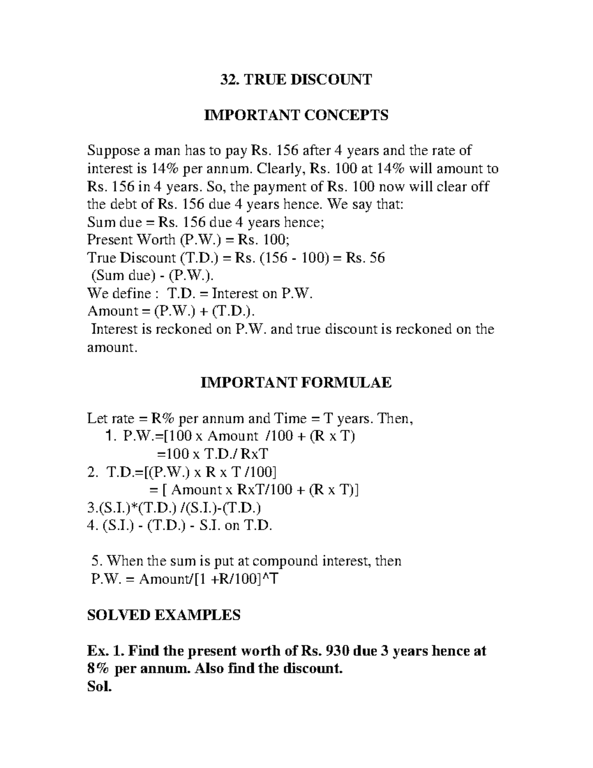Problem on true and bankers discount 32. TRUE DISCOUNT IMPORTANT