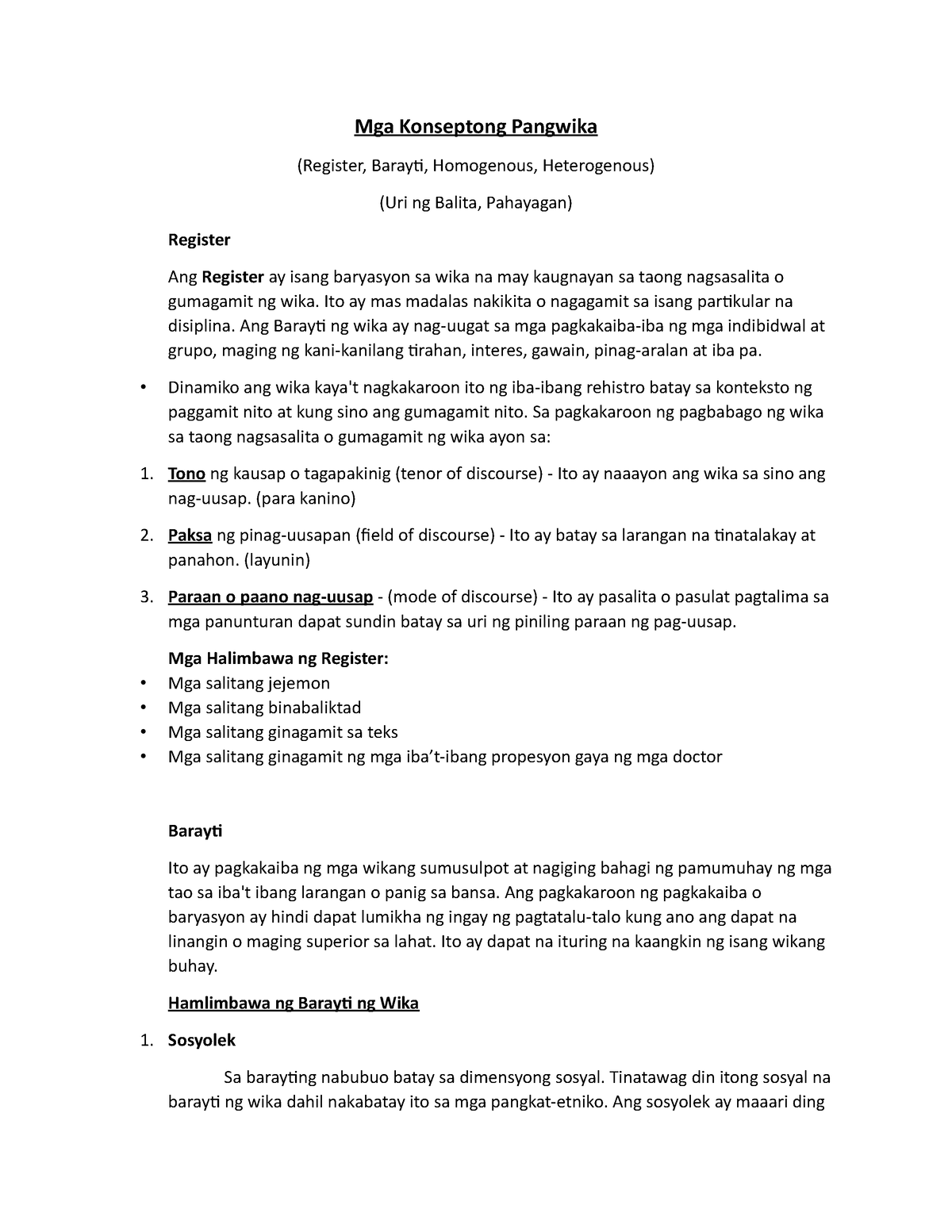 Mga Konseptong Pangwika Mga Konseptong Pangwika Register Barayti Homogenous Heterogenous 8456