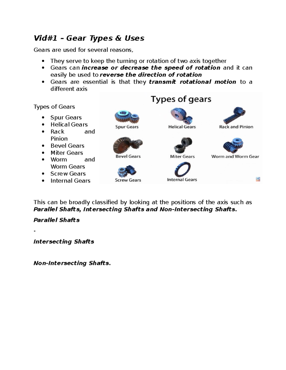 Gears-up - asdasd - Vid#1 – Gear Types & Uses Gears are used for ...