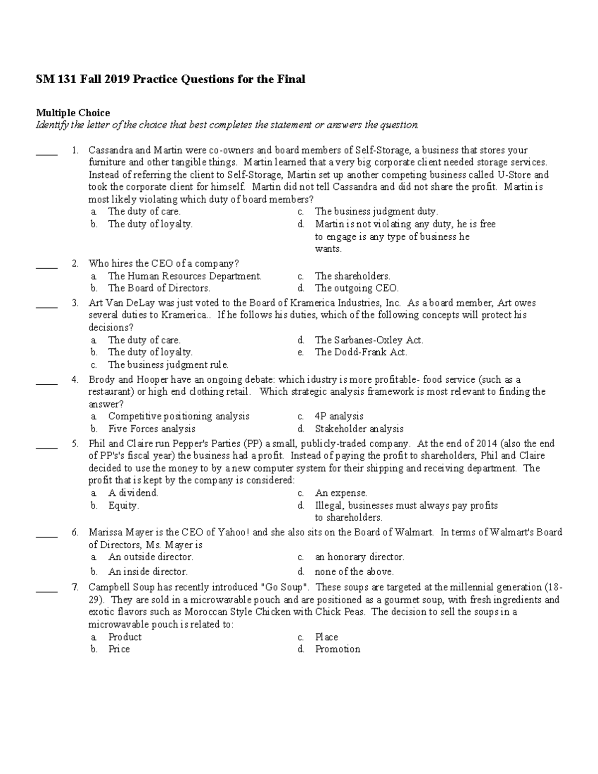 SM 131 Practice Questions Final 2019 Revised - SM 131 Fall 2019 ...