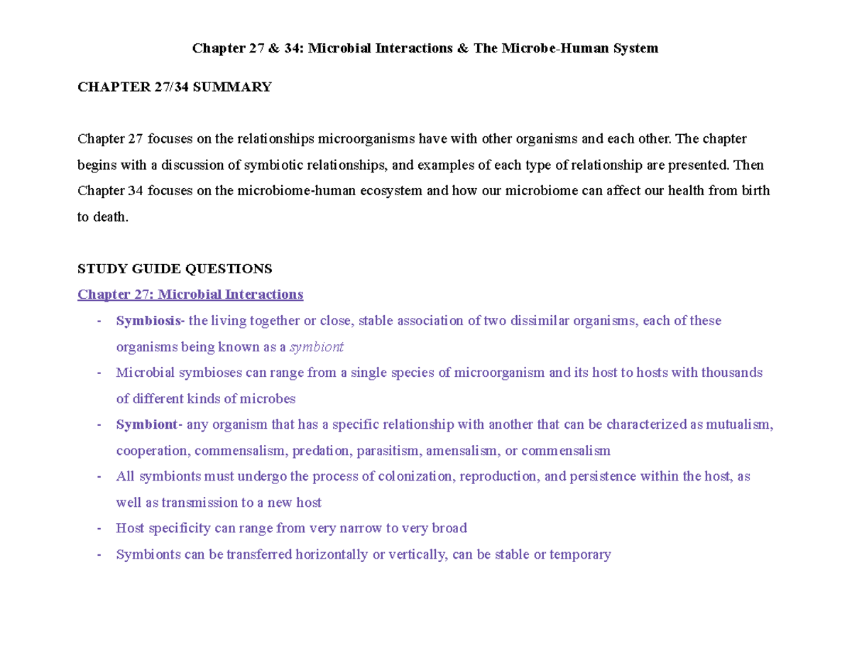 Chapter 27 and 34 Notes - Dr. Lawson - CHAPTER 27/34 SUMMARY Chapter 27 ...