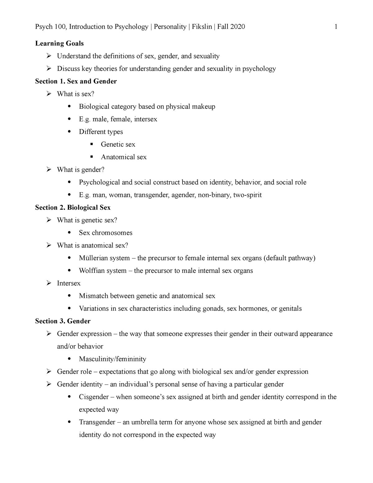 KIT #14 2020 - lecture notes - Psych 100, Introduction to Psychology ...