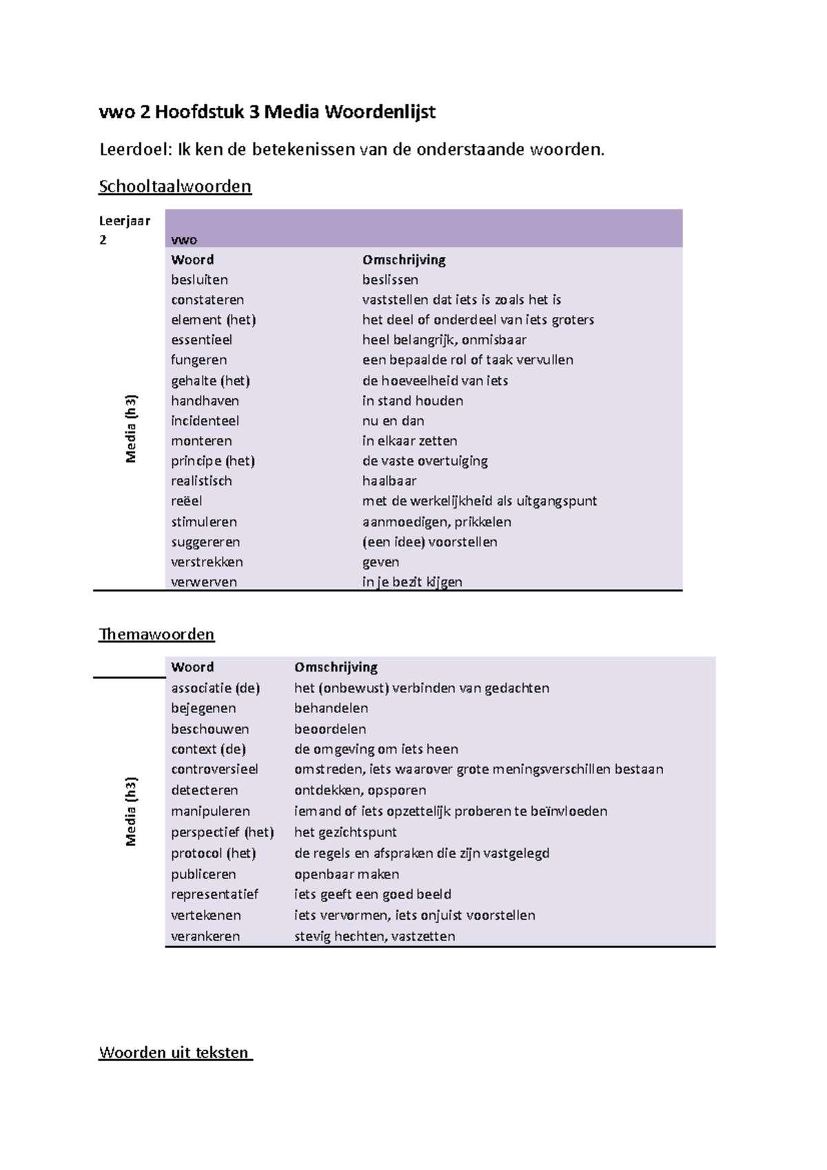 A2 Hoofdstuk 3 Media Woordenlijst - Vwo 2 Hoofdstuk 3 Media ...