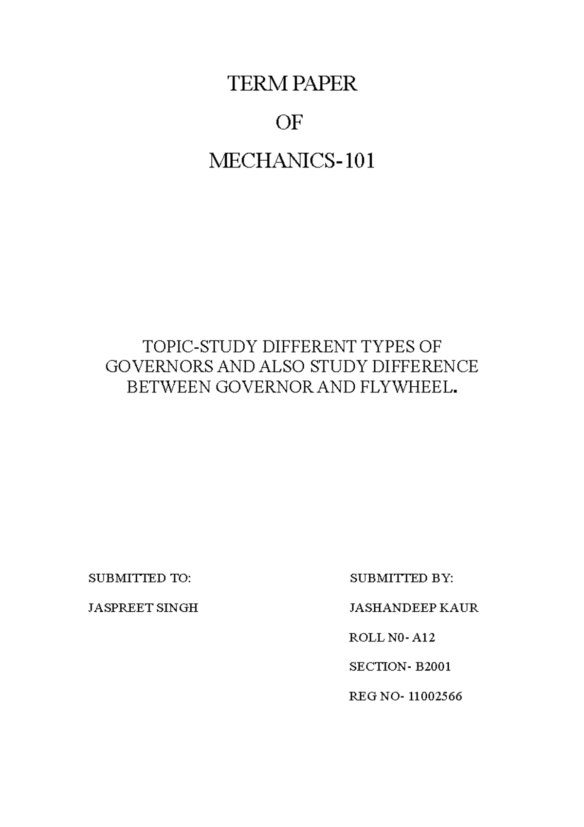 41723846 Governor n Flywheel TERM PAPER OF MECHANICS TOPICSTUDY