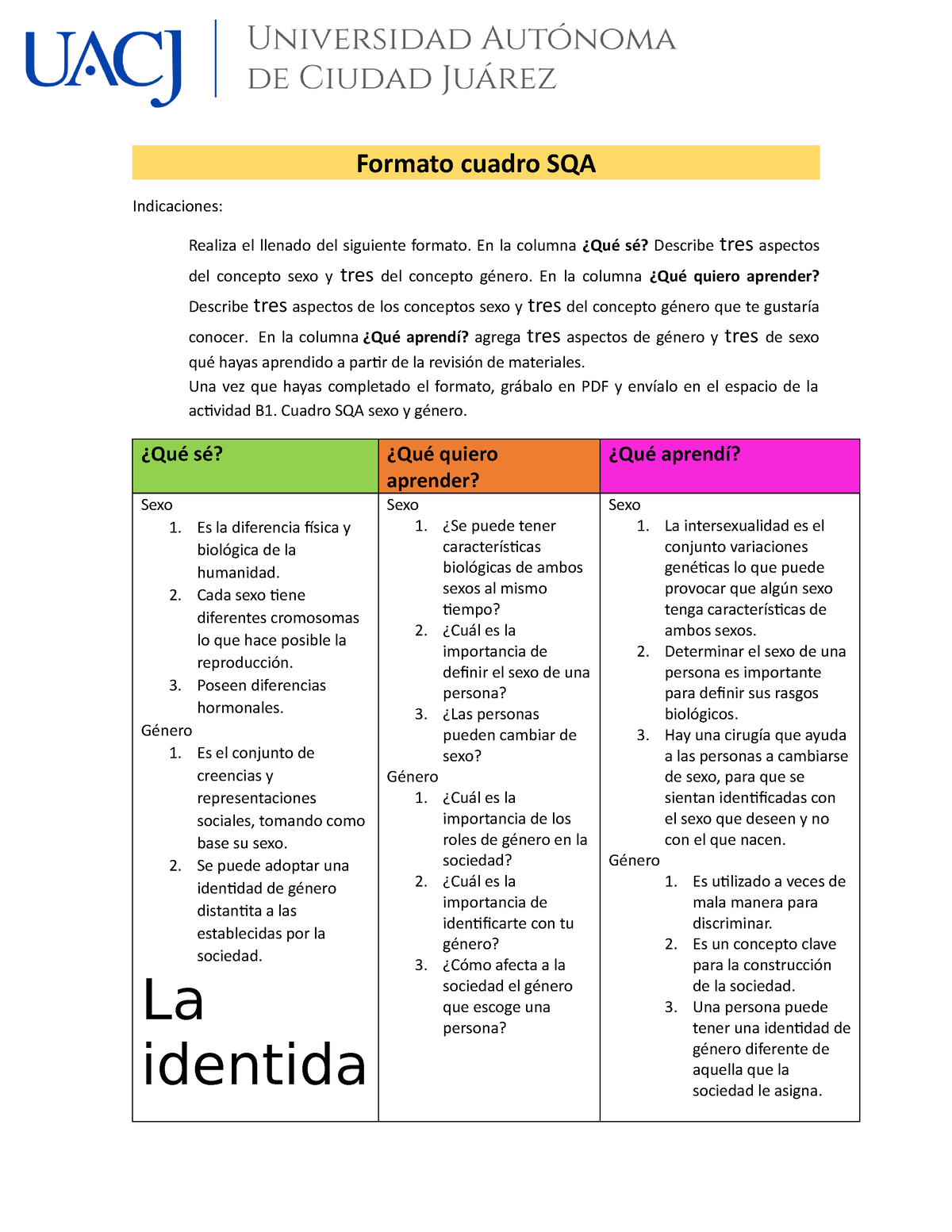 Formato Cuadro SQA - Formato Cuadro SQA Indicaciones: Realiza El ...