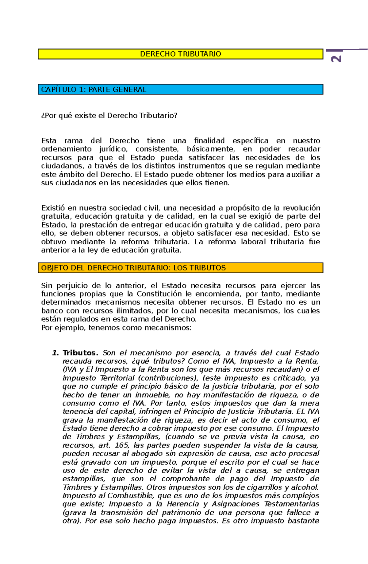 Apuntes Derecho Tributario I - 2 DERECHO TRIBUTARIO CAPÍTULO 1: PARTE ...