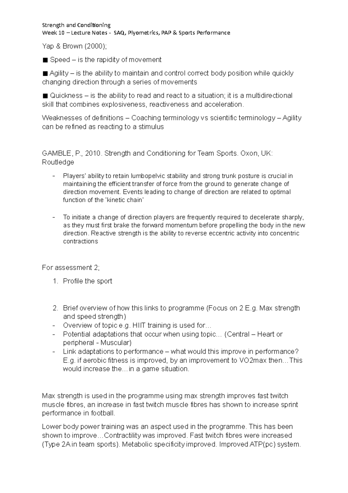 Week 10 - Lecture Notes - Useful for assessment 2 - Strength and ...