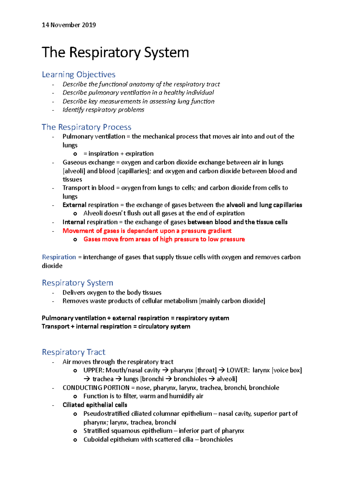 The Respiratory System - The Respiratory System Learning Objectives ...