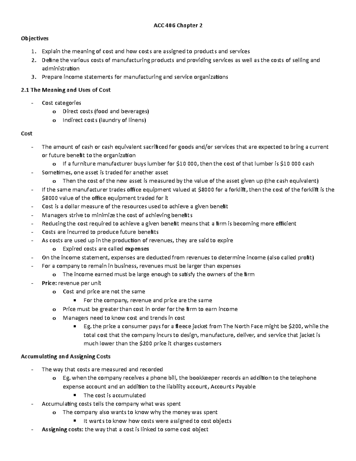 ACC 406 Chapter 2 - ACC 406 Chapter 2 Objectives Explain the meaning of ...