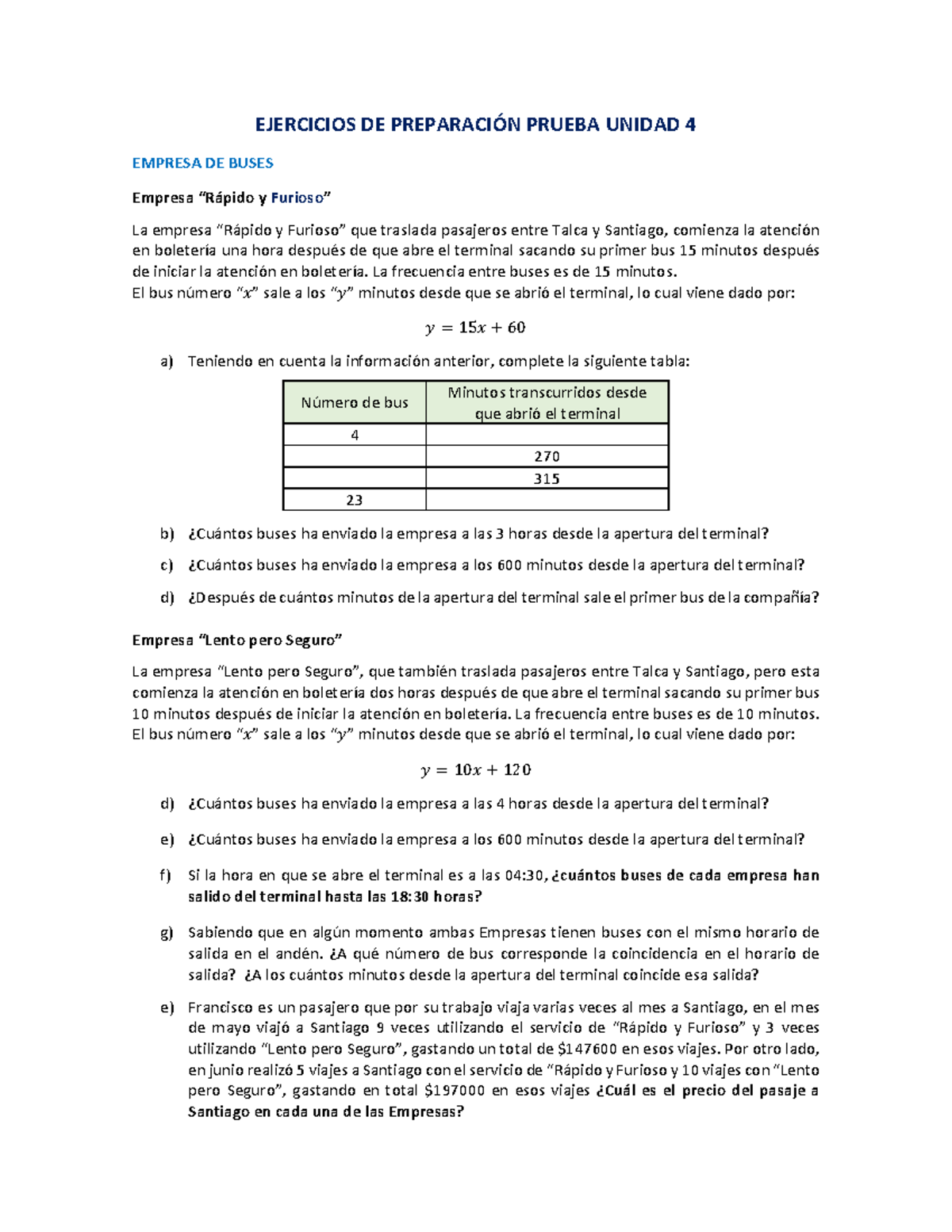 Ejercicios de Preparación Prueba Unidad 4 - EJERCICIOS DE PREPARACIÓN ...