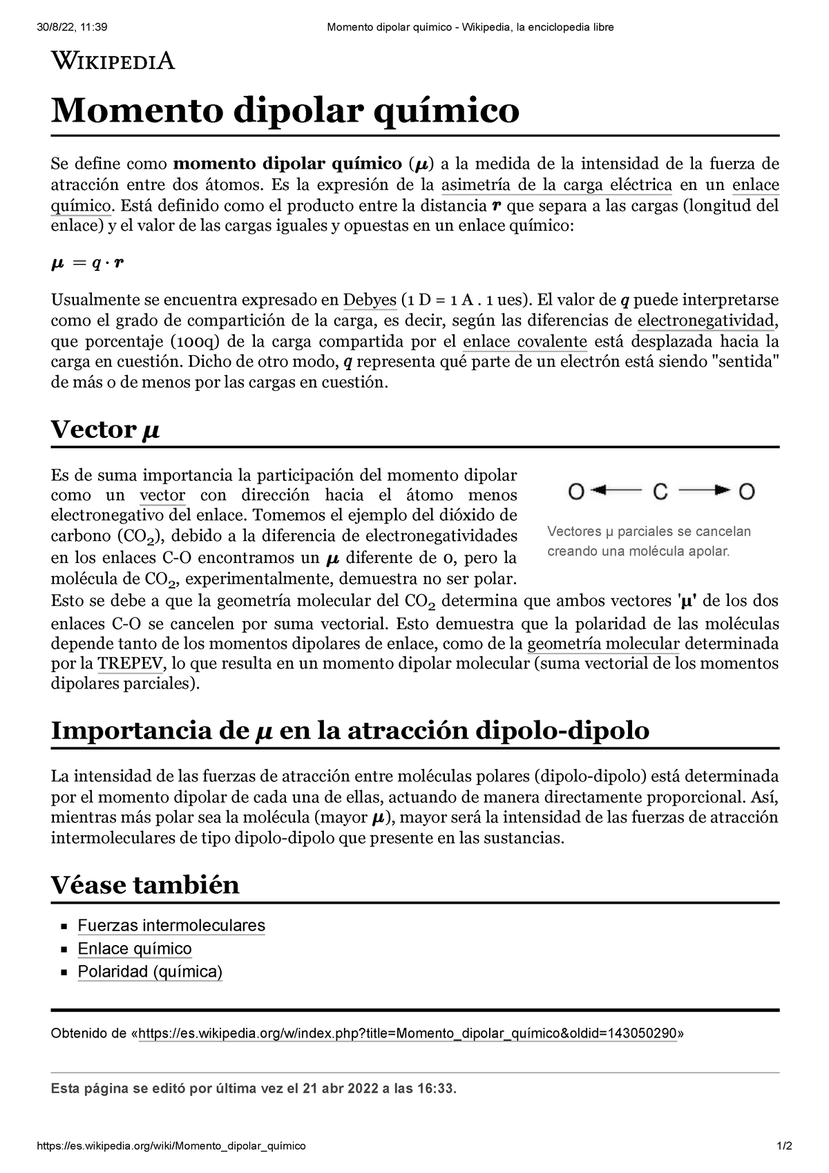 Momento Dipolar Químico - Wikipedia, La Enciclopedia Libre - Wikipedia ...