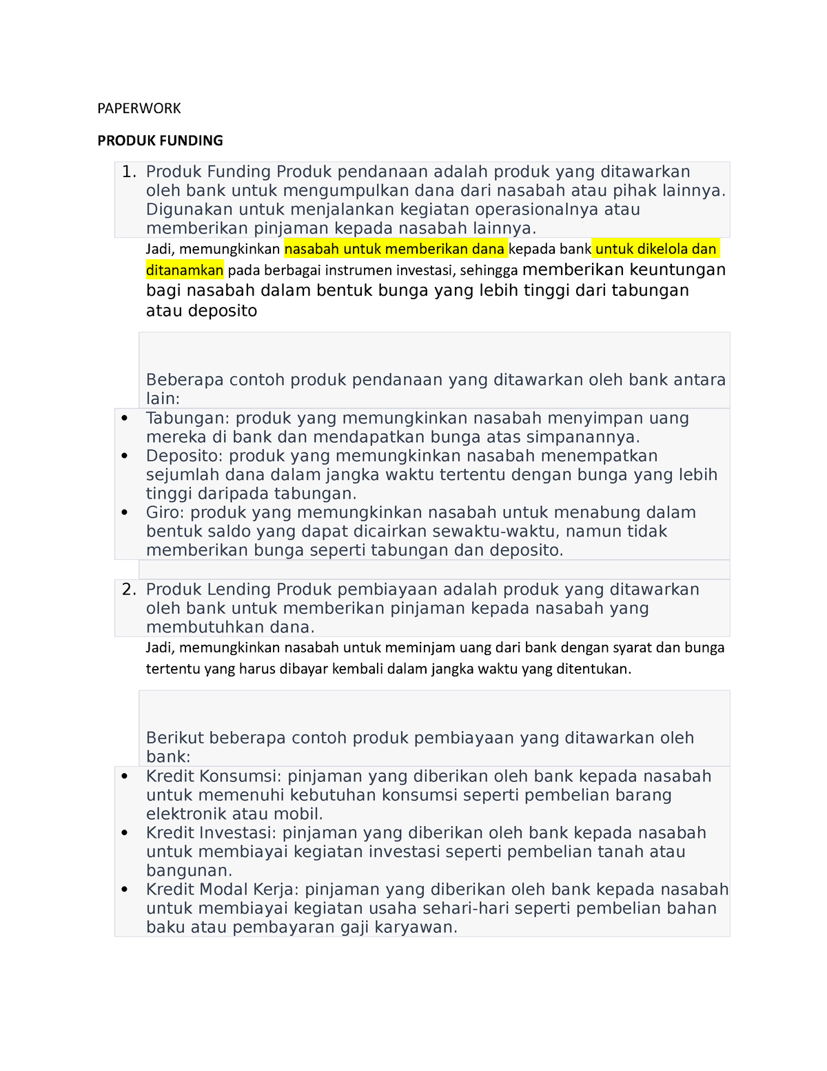 Paperwork Komp. Lembaga - PAPERWORK PRODUK FUNDING Produk Funding ...