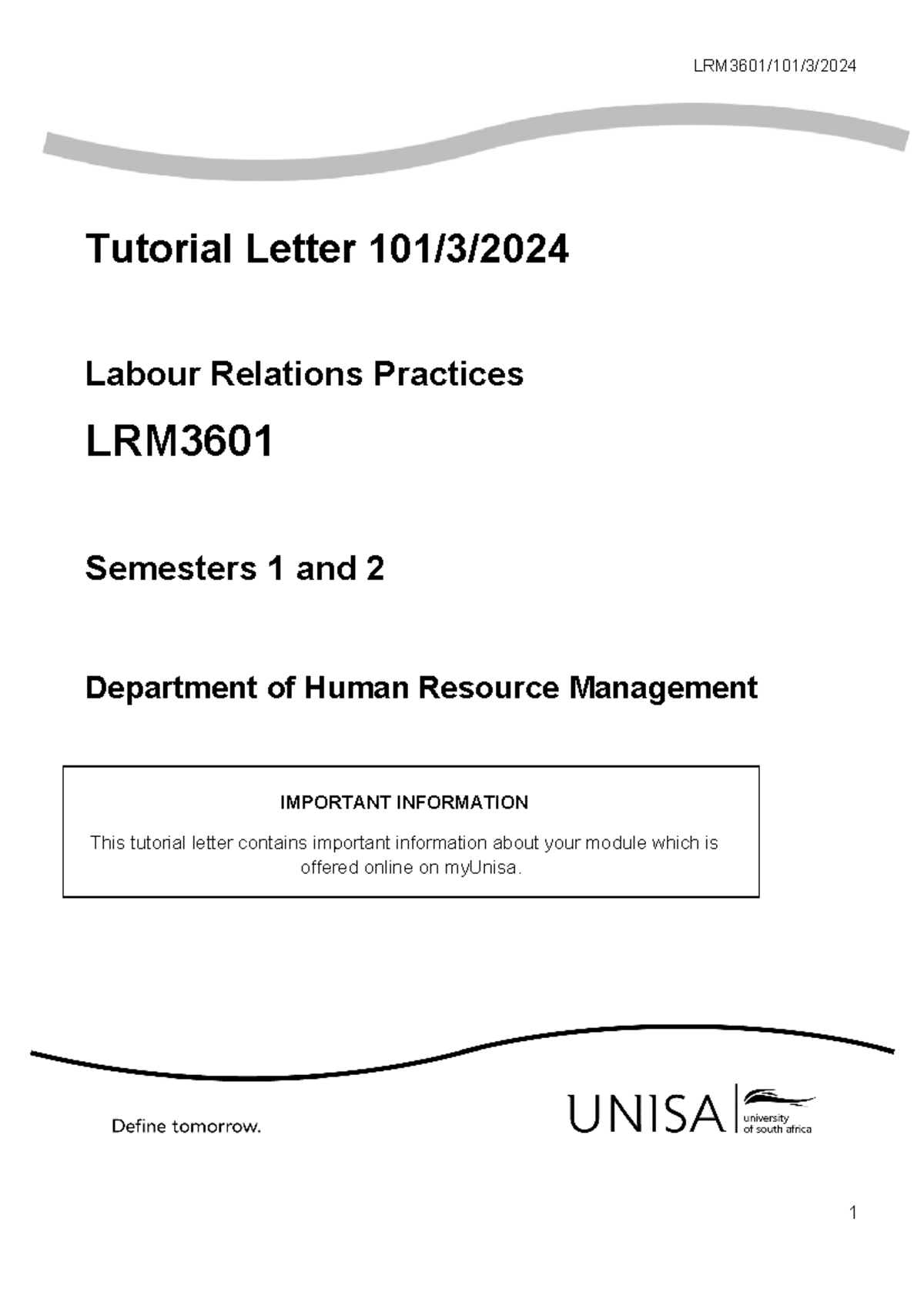 LRM3601 2024 TL 101 3 B - LRM3601/101/3/ Tutorial Letter 101/3/ Labour ...