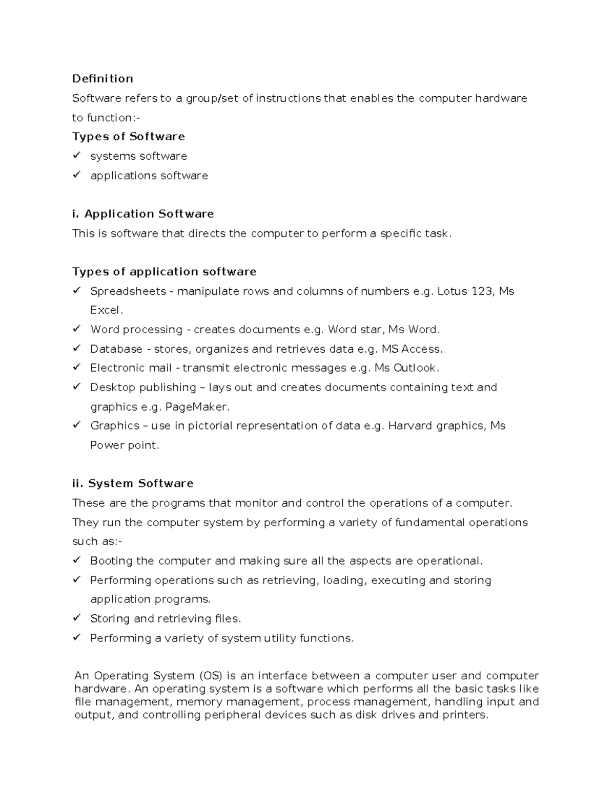 Topic 4 Software - Lecture notes in computer aplication - Definition ...