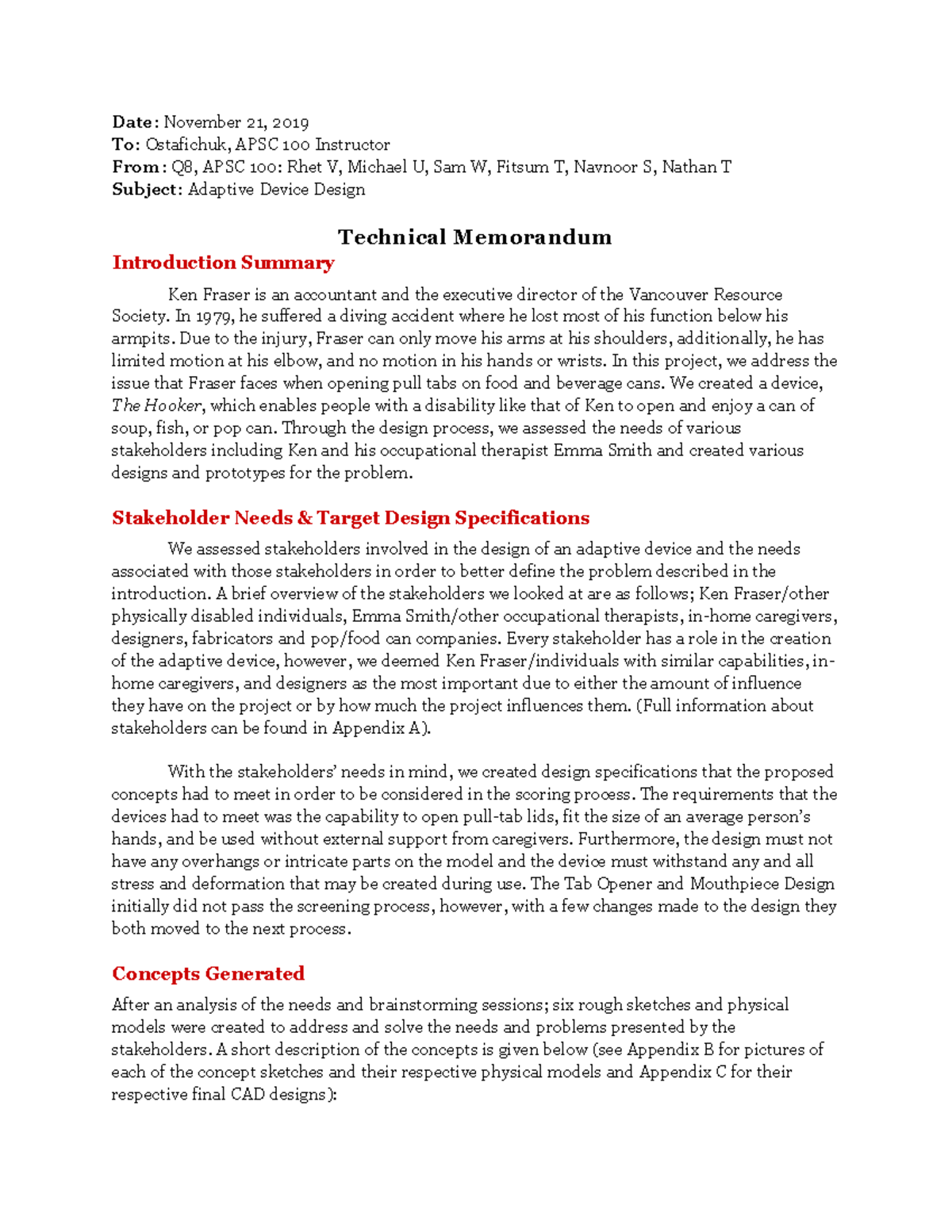 Q8 - Technical Memo - aaaaaa - Date: November 21, 2019 To: Ostafichuk ...