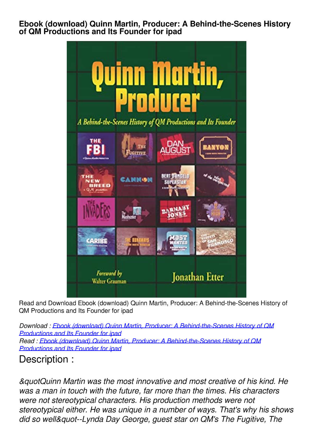 Ebook (download) Quinn Martin, Producer: A Behind-the-Scenes History Of ...