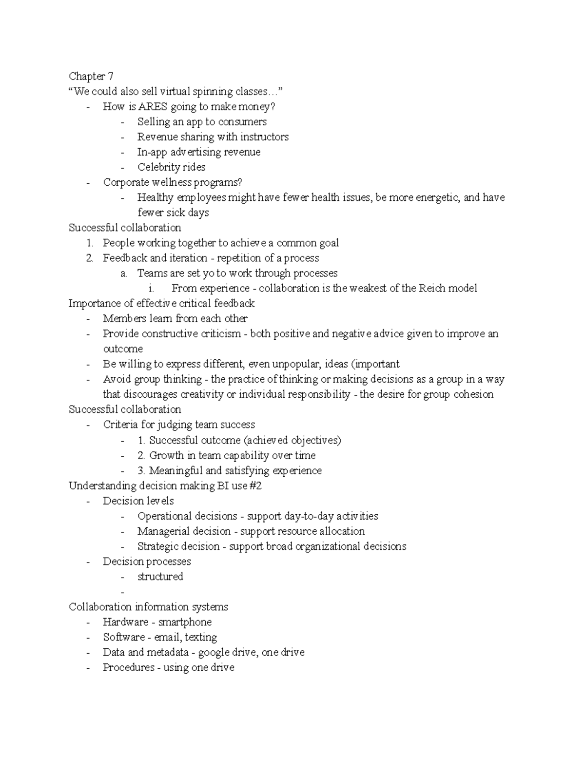 MIS Chapter 7 and 8 - Collaboration, Business process, - Chapter 7 “We ...