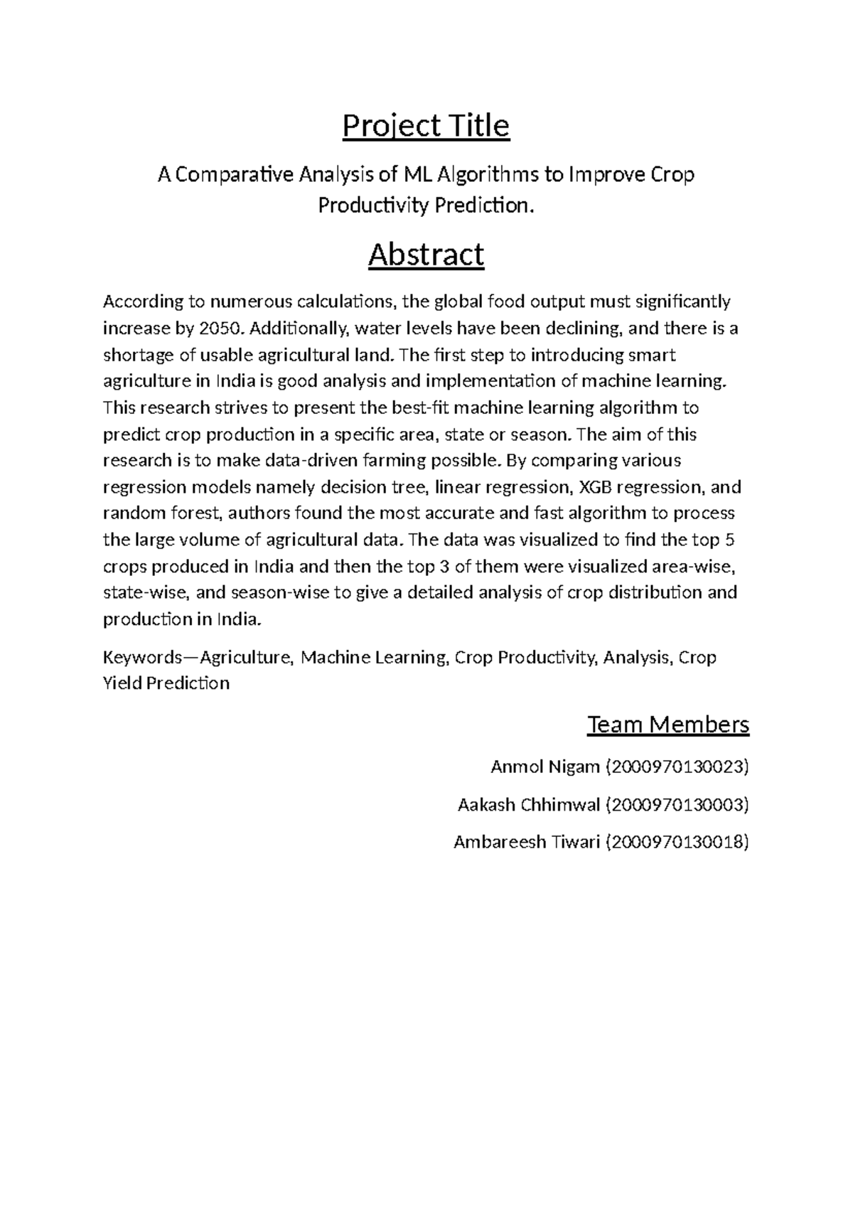 Final year project - Project Title A Comparative Analysis of ML ...